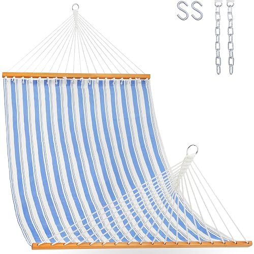 Lazy Daze Hammocks Quick Dry Hammock with Spreader Bar 2 Person Double Hammock with Chains Outdoor Outside Patio Poolside Backyard Beach 450 lbs Capacity, Blue Stripes - Blue Stripes
