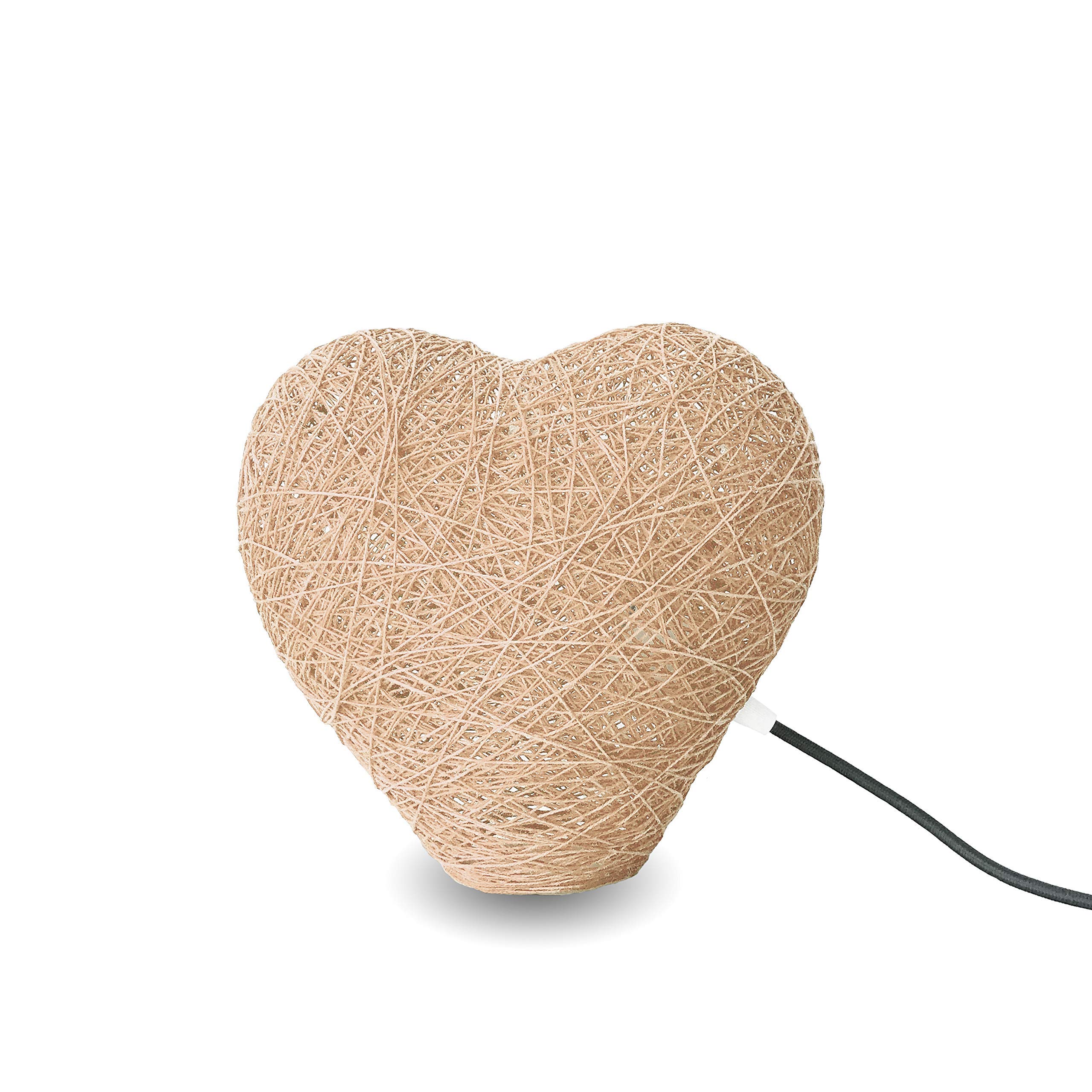 Lámpara de sobremesa corazón roja decorativa de hilo de algodón, artesanal, hecha a mano 30 cms. HEART