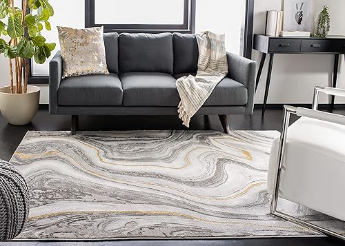 Miniatura 2 de SAFAVIEH - Colección Craft - Alfombra de 6'7" x 9', gris y dorada, diseño abstracto moderno, no desprende pelusa y fácil cuidado, ideal para áreas