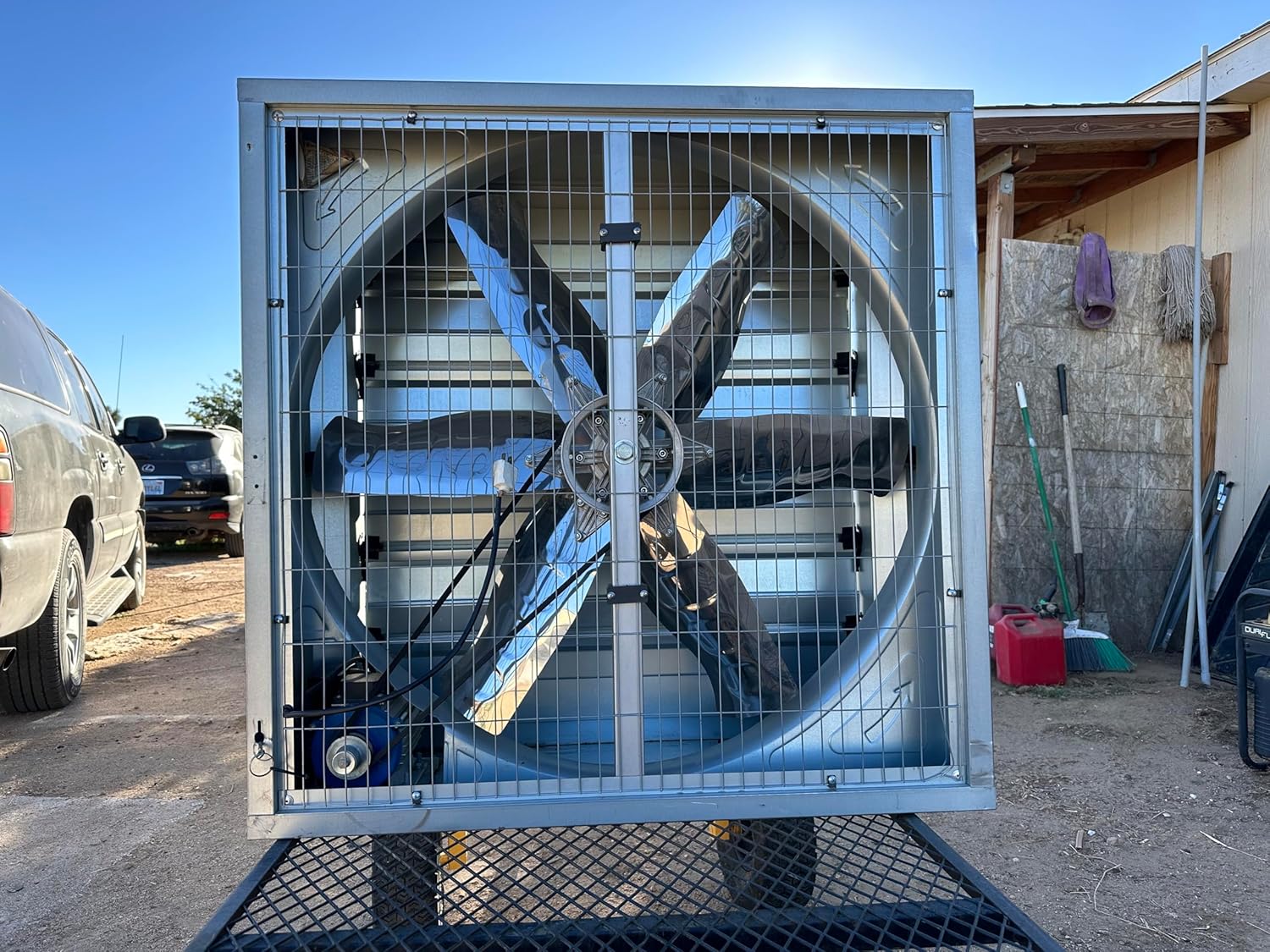 One 40" Belt Driven Greenhouse Exhaust Fan with Shutter, 40" Square Housing, 36" Blade, 18500 CFM, Commercial Agricultural Barn Shop Warehouse Ventilation Fan, 1HP 110V Motor, Open Box Condition