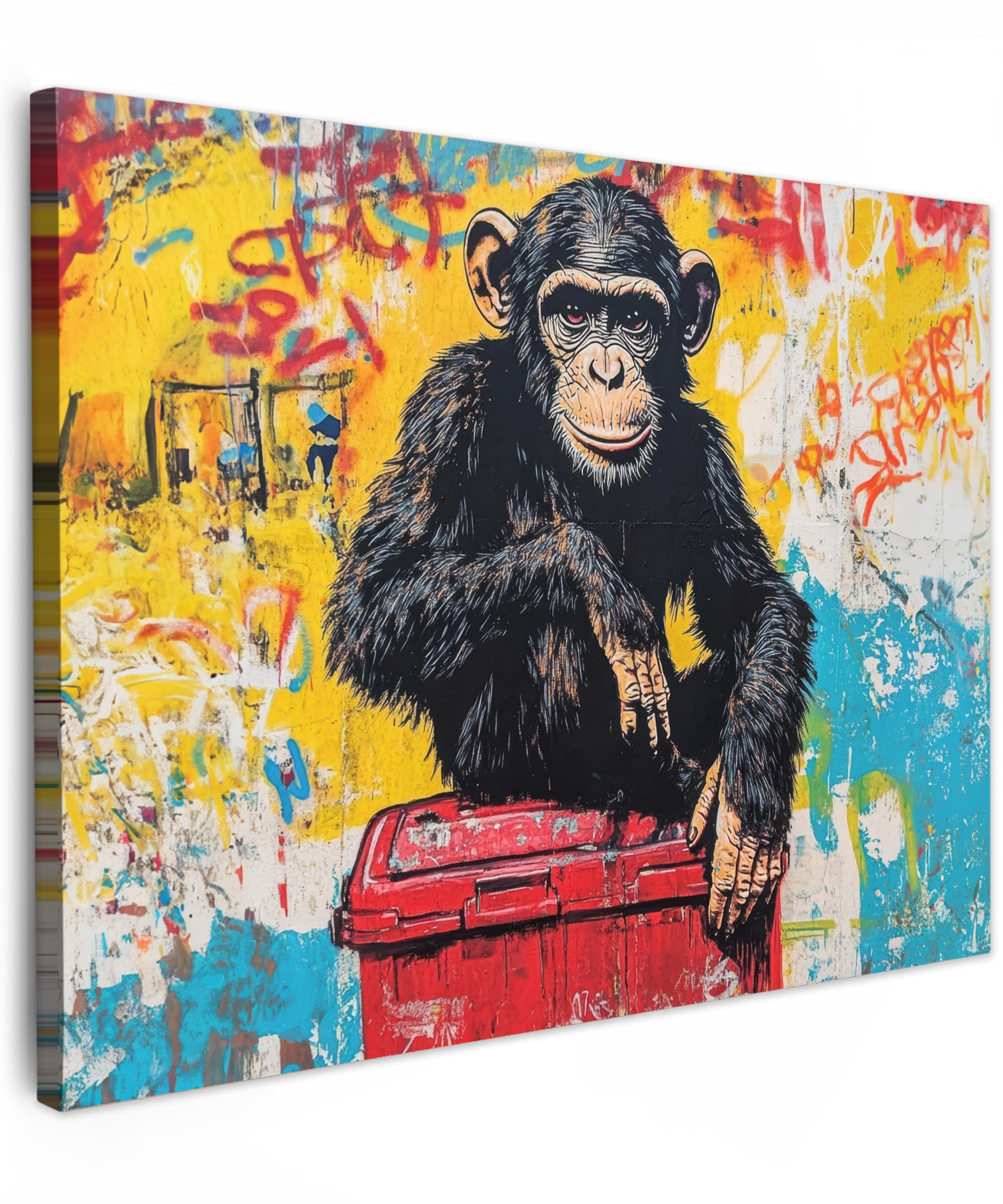 MuchoWow© Wandbilder 70x50 cm Schlafzimmer Home Deko Wohnung Bild Wohnzimmer Fotoleinwand Wand Bilder Leinwand Wall Decor Graffiti - Affe - Straßenkunst - Tiere