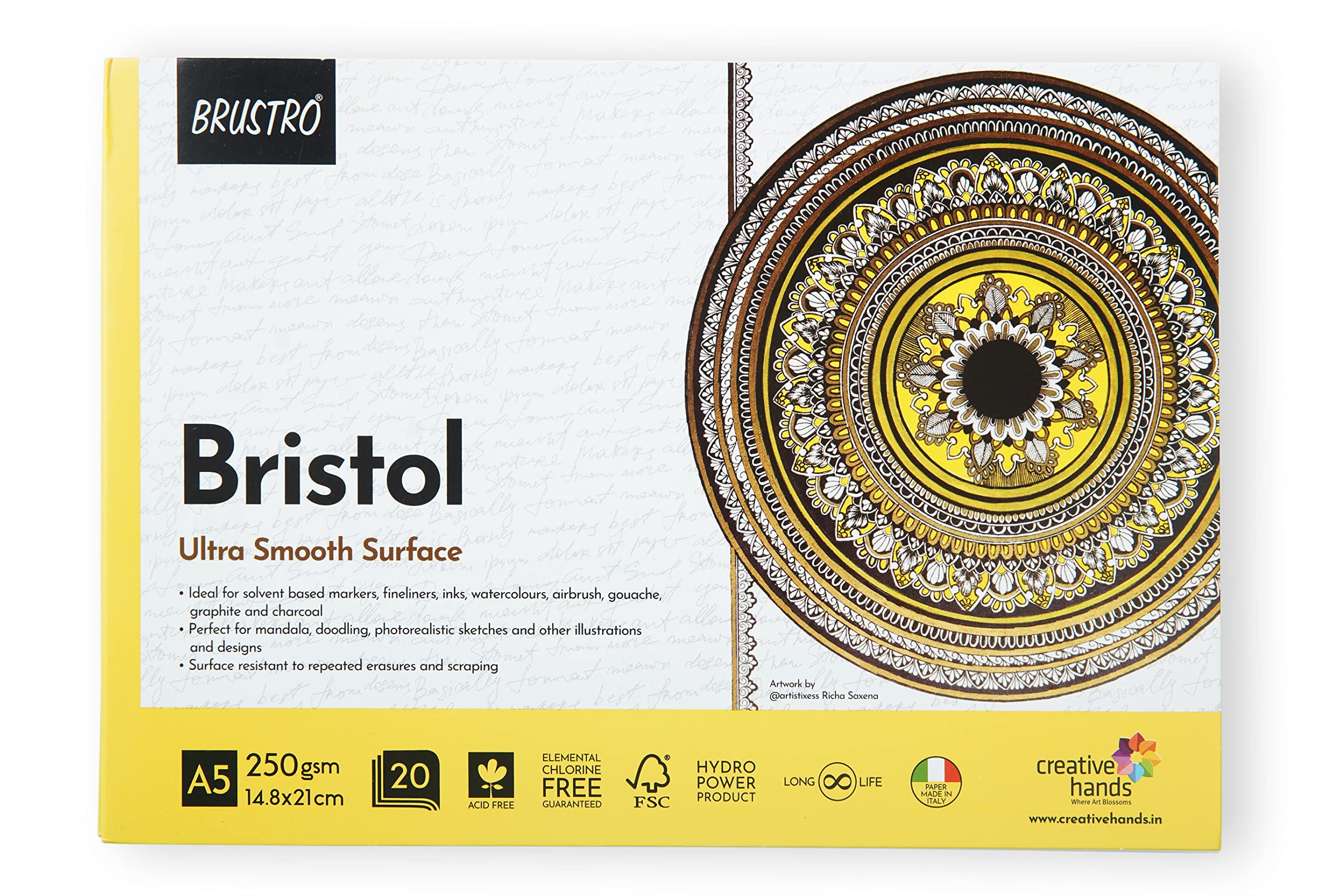 Brustro Artists Bristol Ultra Smooth Surface Glued Paper Pad | 250 GSM, 20 Sheets, A5 | Ideal for Ink, Airbrush, Pencil, Charcoal, Illustration, Design, Manga, Watercolour. (B09RQTYNWS) Amazon Price History, Amazon Price Tracker