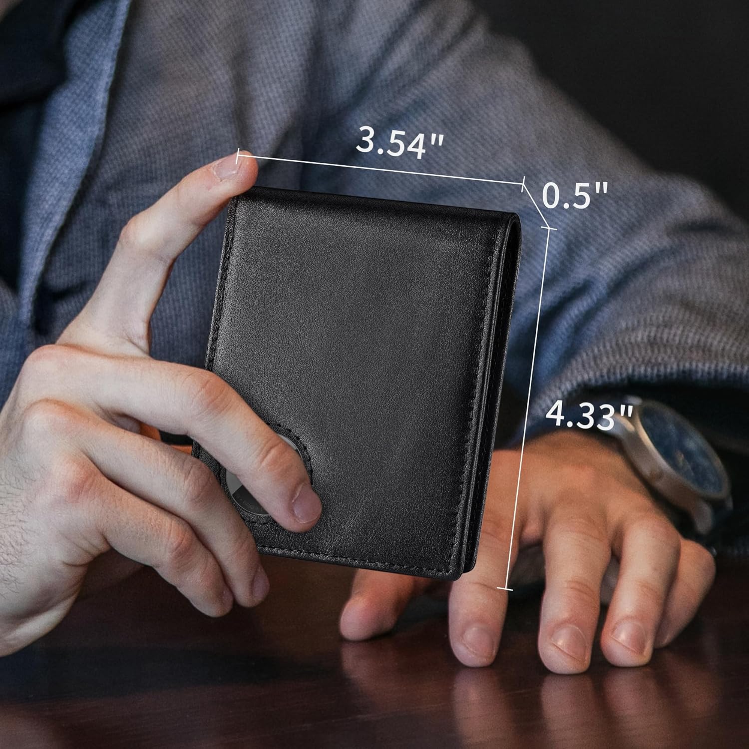 Mens Wallet with AirTag Holder, Genuine Leather Bifold RFID Blocking Wallet for Men - 2 ID Window 13 Cards Holders 1 Gift Box, AirTag Not Included - Image 2