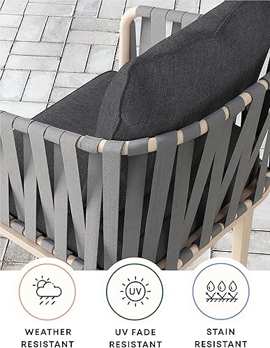Miniatura 5 de Honeycomb Outdoor Cabana Stripe Black & Ivory - Juego de cojines de patio para asientos profundos relleno de espuma resistente, resistente a la