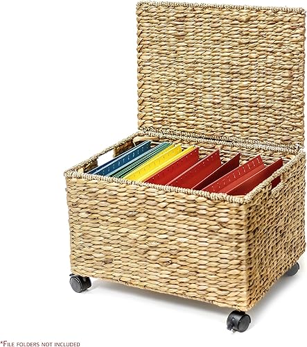 Miniatura 7 de Trademark Innovations Caja de archivo rodante Gabinete de archivo de mimbre Cestas de archivo colgante Cesta de almacenamiento de jacinto de agua