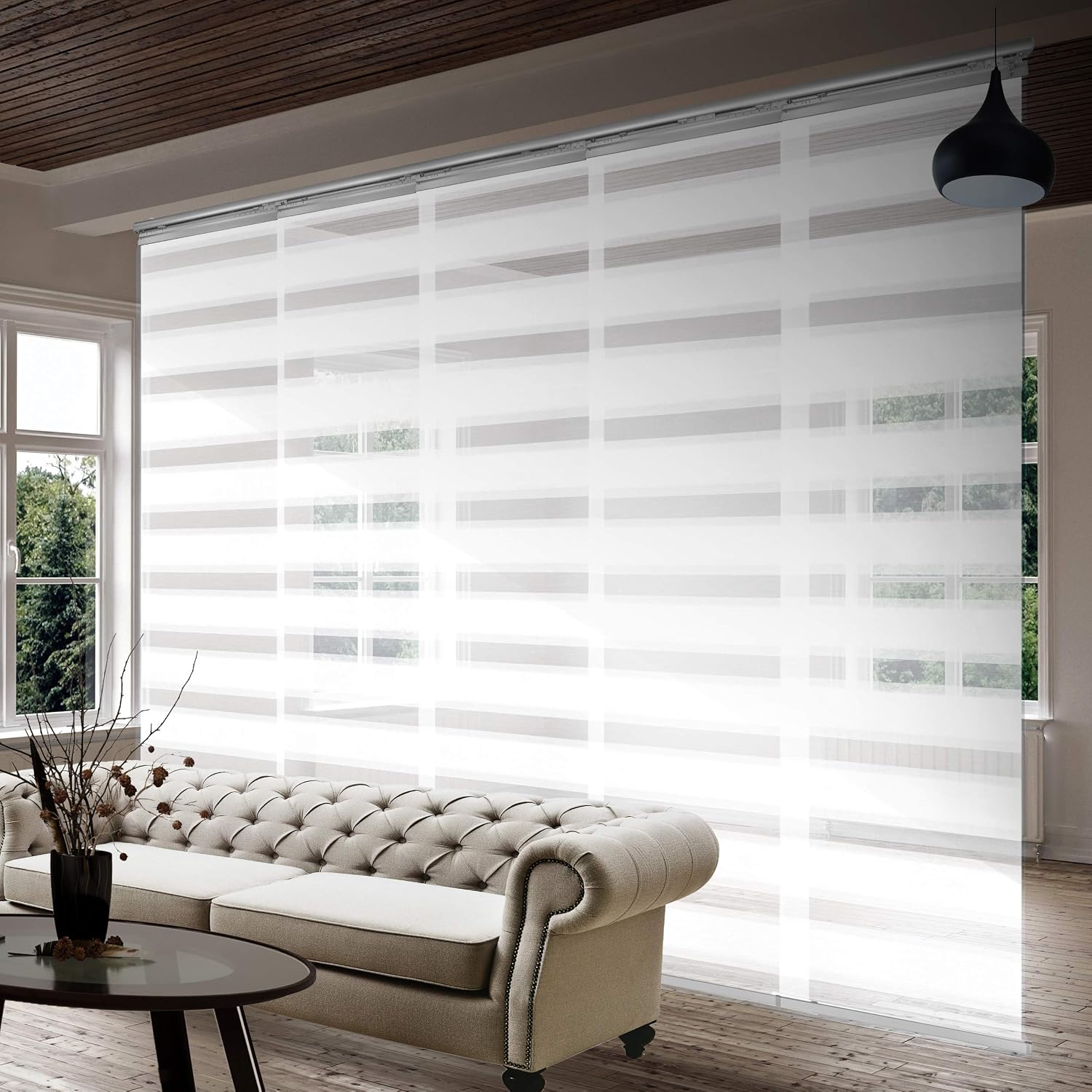 A&F Rod Décor - Plateu White 5-Panel Single Rail Panel Track Extendable 58"-110" W x 94" H, Panel Width 23.5"