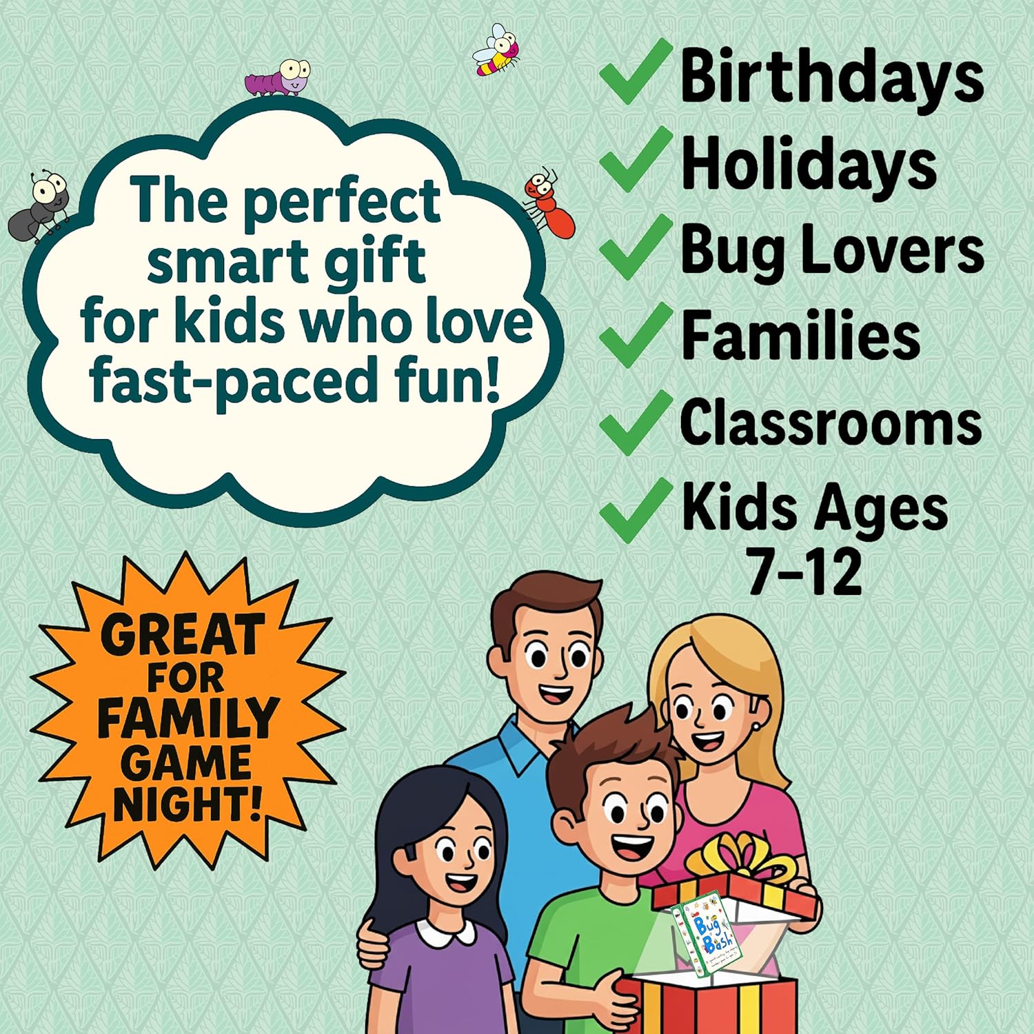 Niche Nation Games Bug Bash Card Game- Award-Winning Kids Brain Game for Ages 7-12 - Quick-Counting Bug-Slapping Game Fast, Fun, and Frenetic - Smart Card Game for Kids 7-12 and 2-4 Players