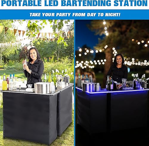 Miniatura 2 de GoBar - Juego de mesa portátil de doble barra con luces LED multicolores, estación móvil de barman para eventos, incluye funda de transporte