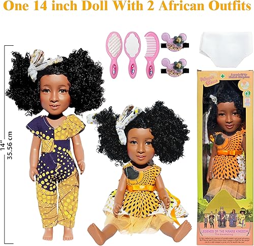 Miniatura 4 de Muñeca negra de 14 pulgadas con historia infantil y libros para colorear, muñeca negra para niñas con libros para niños, muñeca de vinilo fino