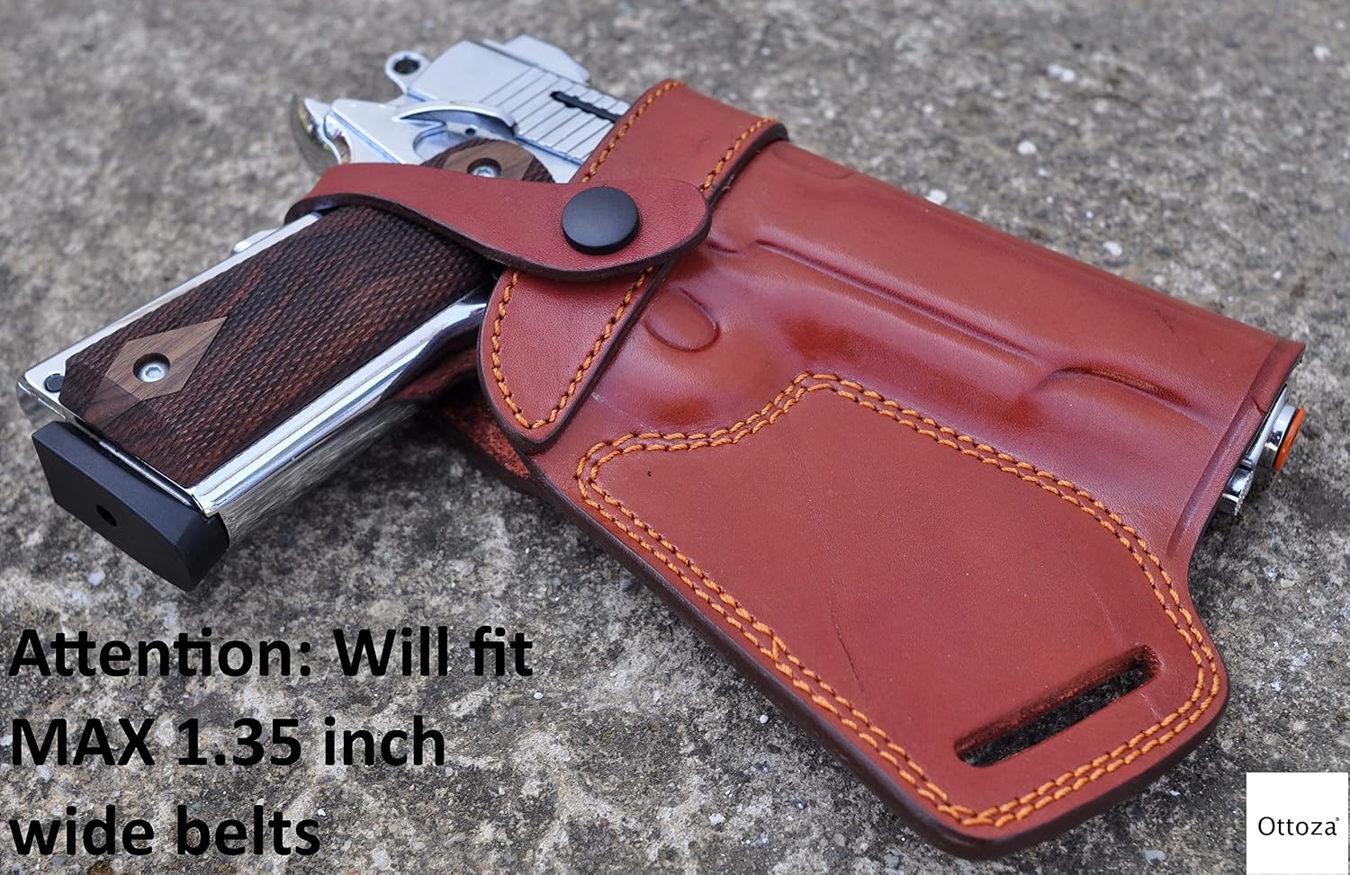 Ottoza Handmade Leather Gun Holster 1911 Holster Right Hand - SOB Holster for 1911 Gun Holster fits Most Models 1911 COLT- Kimber - Ruger and More Without Rail No:264