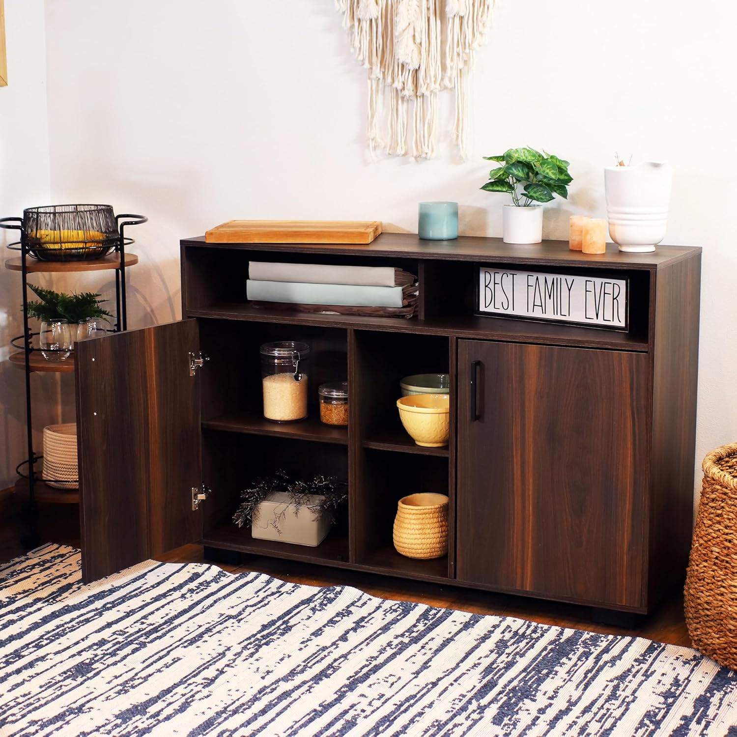 Sunnydaze Anthony 48.5-Inch W Sideboard Buffet Cabinet with Shelves - Coffee Brown