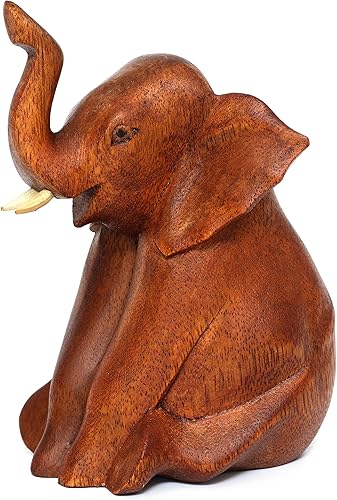 Miniatura 3 de G6 Collection Estatua de elefante tallada a mano de madera, escultura artística, decoración rústica para el hogar, decoración hecha a mano,