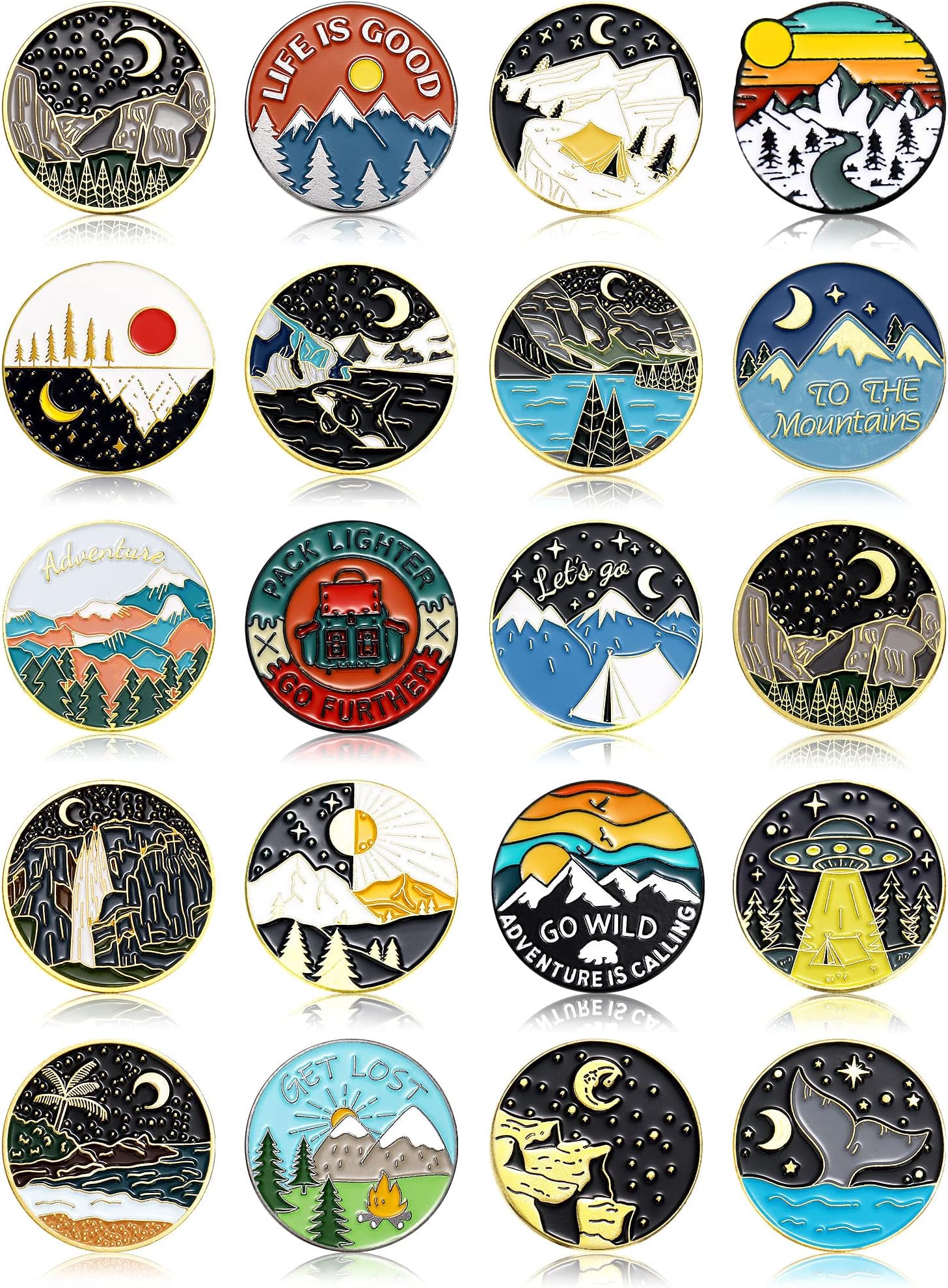 20 Pieces Outdoors Enamel Pins Outdoor Enamel Set for Backpacks Aesthetic Set Nature Button Vintage Lapel Camping Pins Cute Brooch Badges