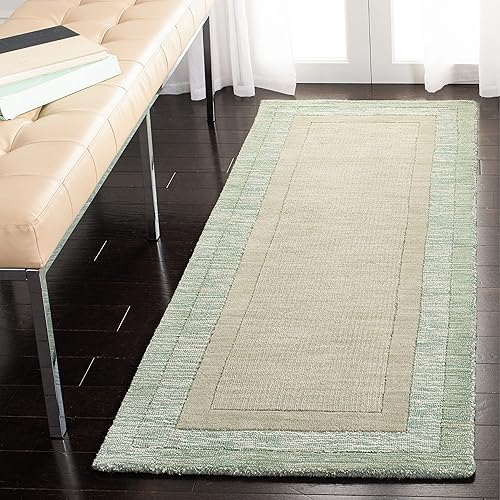 SAFAVIEH Impressions Collection - Alfombra de pasillo, 2 pies 3 pulgadas x 6 pies, color verde y beige, lana hecha a mano, ideal para zonas de alto