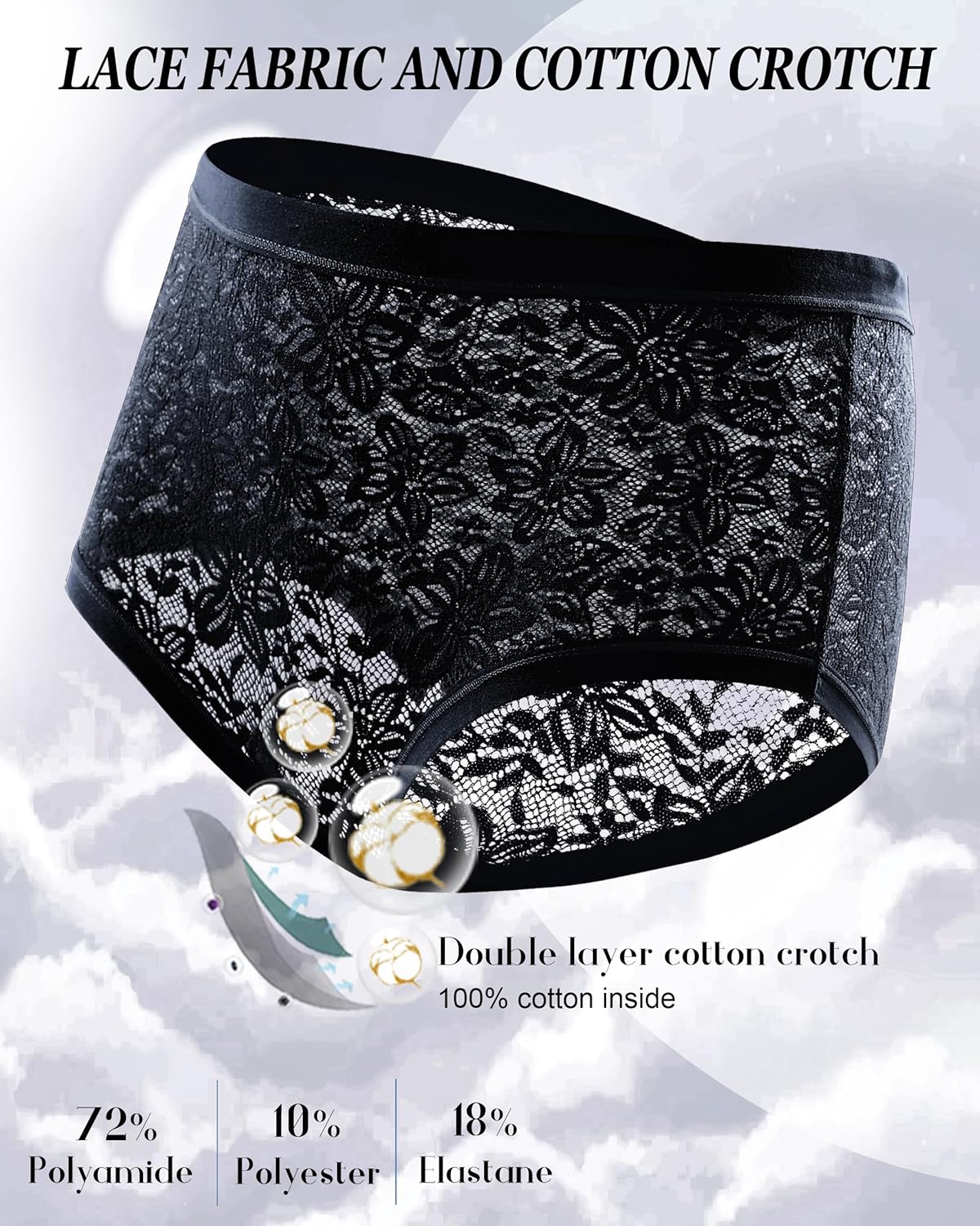 Sth Big High Waisted Underwear for Women Sexy Lace Cheeky Panties Soft Full Coverage lingerie Womens Plus Size Briefs 6 Pack - Image 4