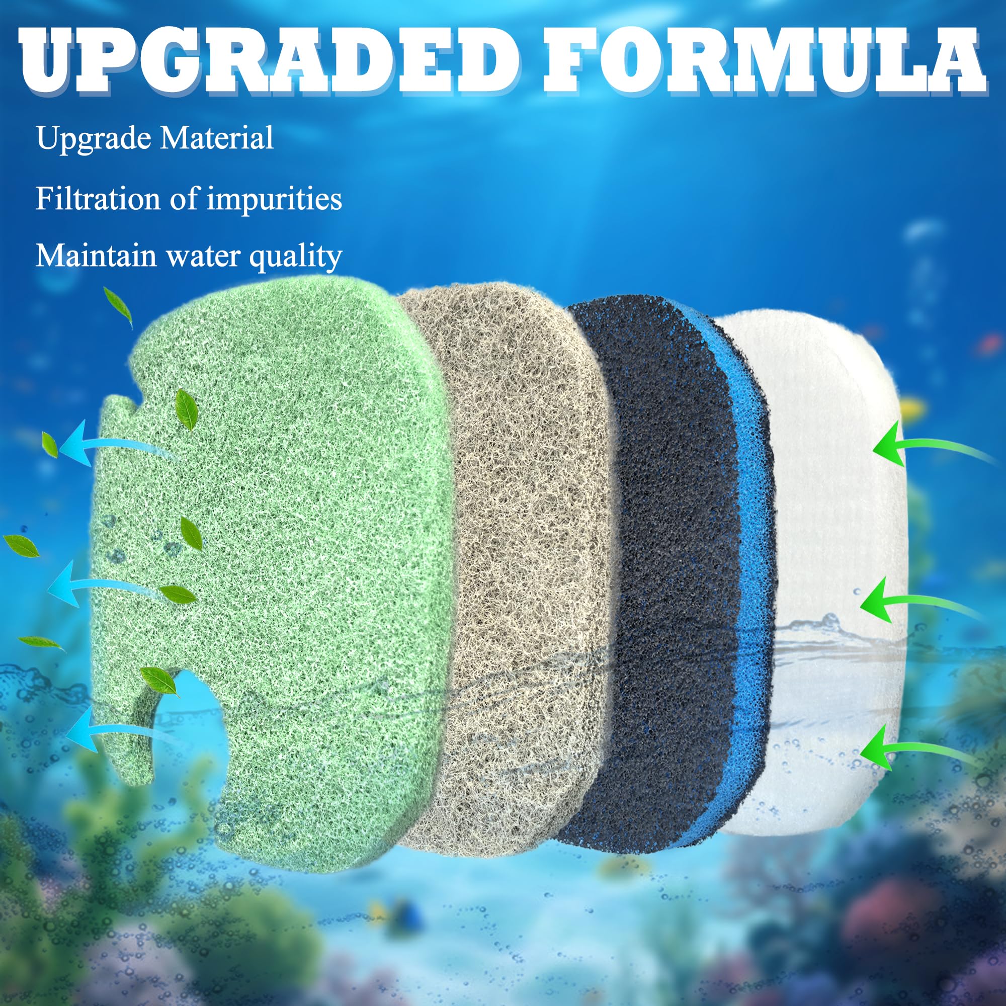 NEWKE Medios de filtro mejorados para PONDFORSE 172/225/265GPH filtro externo de acuario, almohadillas de repuesto para filtro de recipiente AMOSIJOY (4 3 en 1 de carbono, 2 de amoníaco y 2 reductores