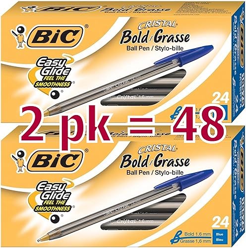 Bic Cristal Bold, bolígrafo de 0.063 in, color azul, paquete de 48 unidades (MSBP241-BEx2)