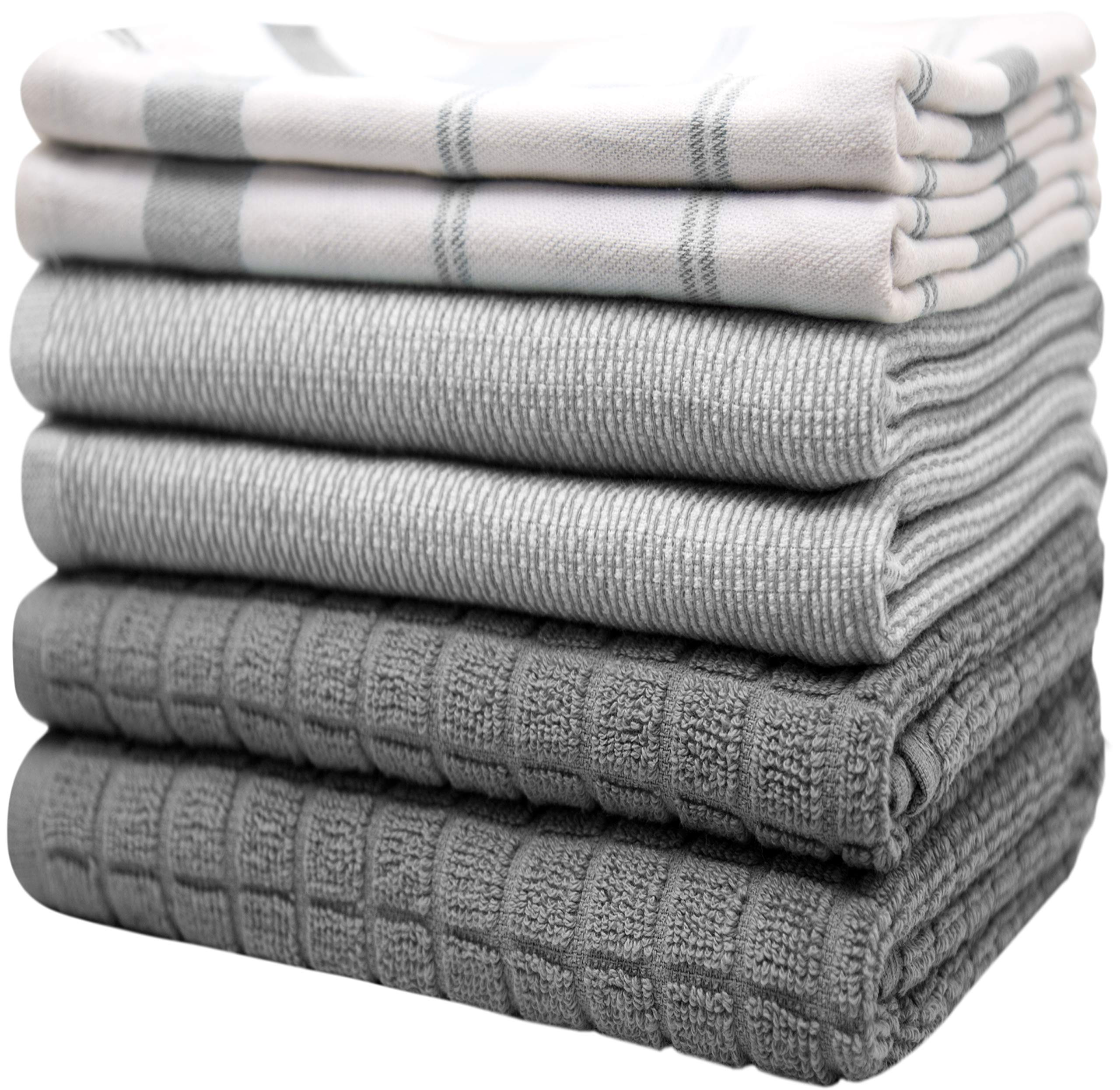 Bumble Küchenhandtücher - Geschirrhandtücher Handtücher Baumwolle – 6er Pack – XL Größe 50 x 70 cm – Edle, Weiche und Robuste Ringspinnbaumwolle in 3 Verschiedenen Texturen (Grau)
