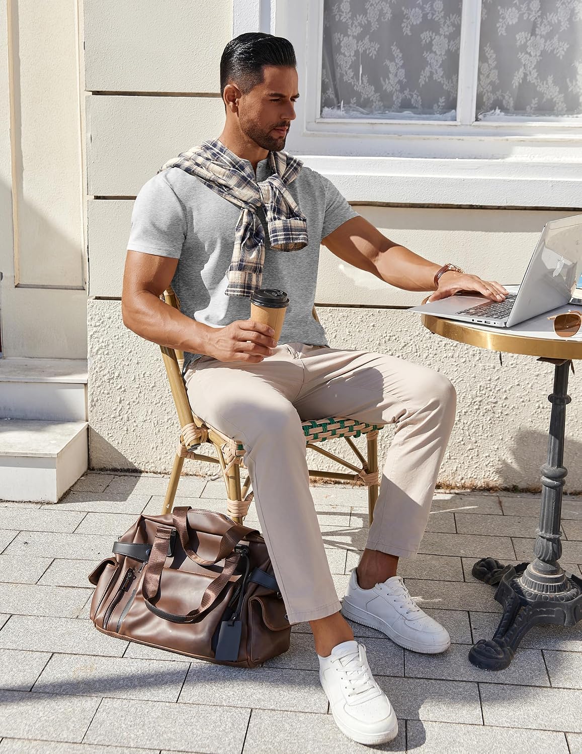 COOFANDY Mens Cotton Henley T-Shirts Short Sleeve Button Casual Basic Tees Work Shirts with Split Side