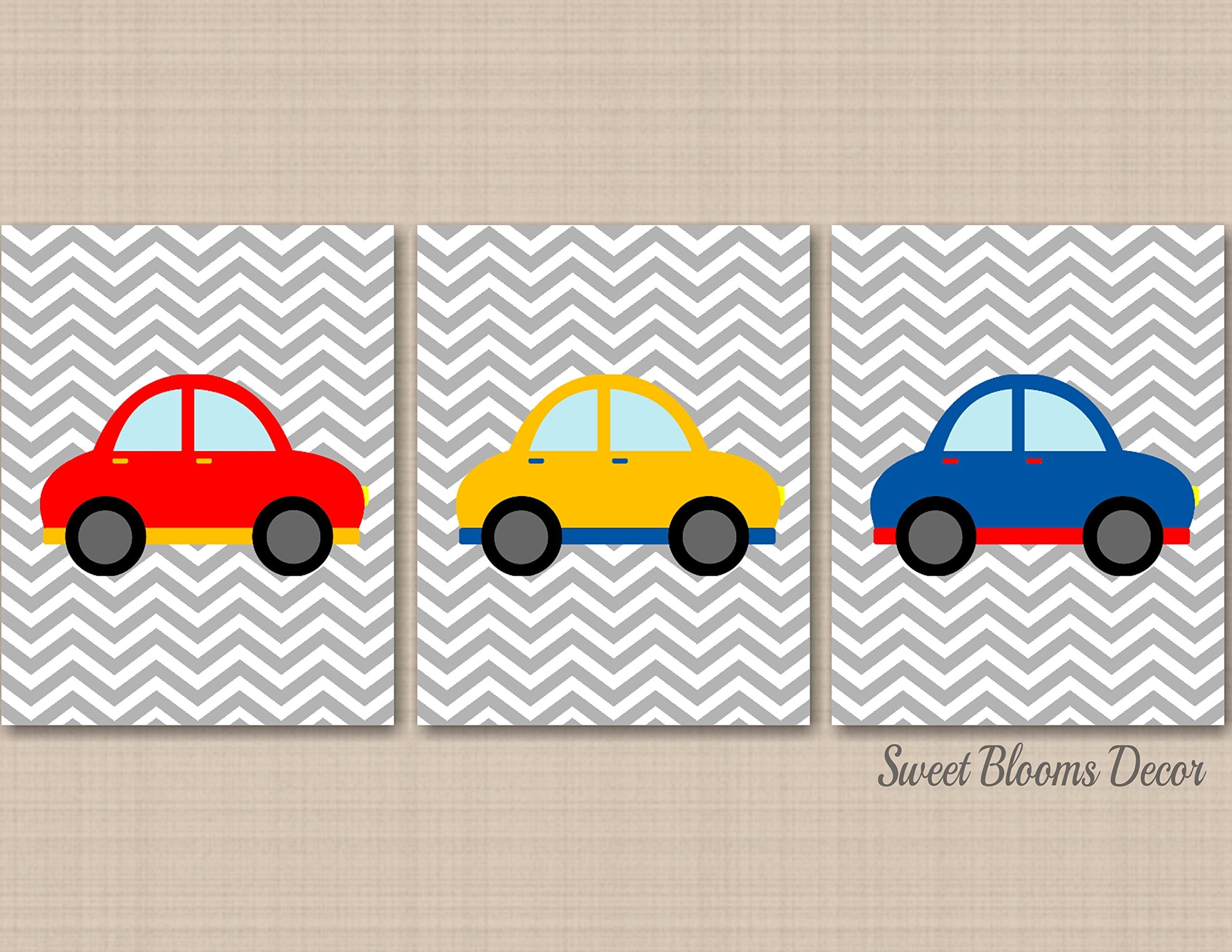 Transportation Décor,Cars Nursery Wall Art,Race Cars kids Wall Art,Cars Playroom Wall Art,Cars Baby Gift,Cars Wall Art,Transportation Wall Art-UNFRAMED set of 3 PRINTS (NOT CANVAS) C471
