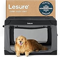 Lesure 42 Inch Soft Collapsible Dog Crate for XL Dogs - Portable 4-Door Travel Kennel with Mesh Windows, Foldable Indoor/Outdoor Pet Crate, Black