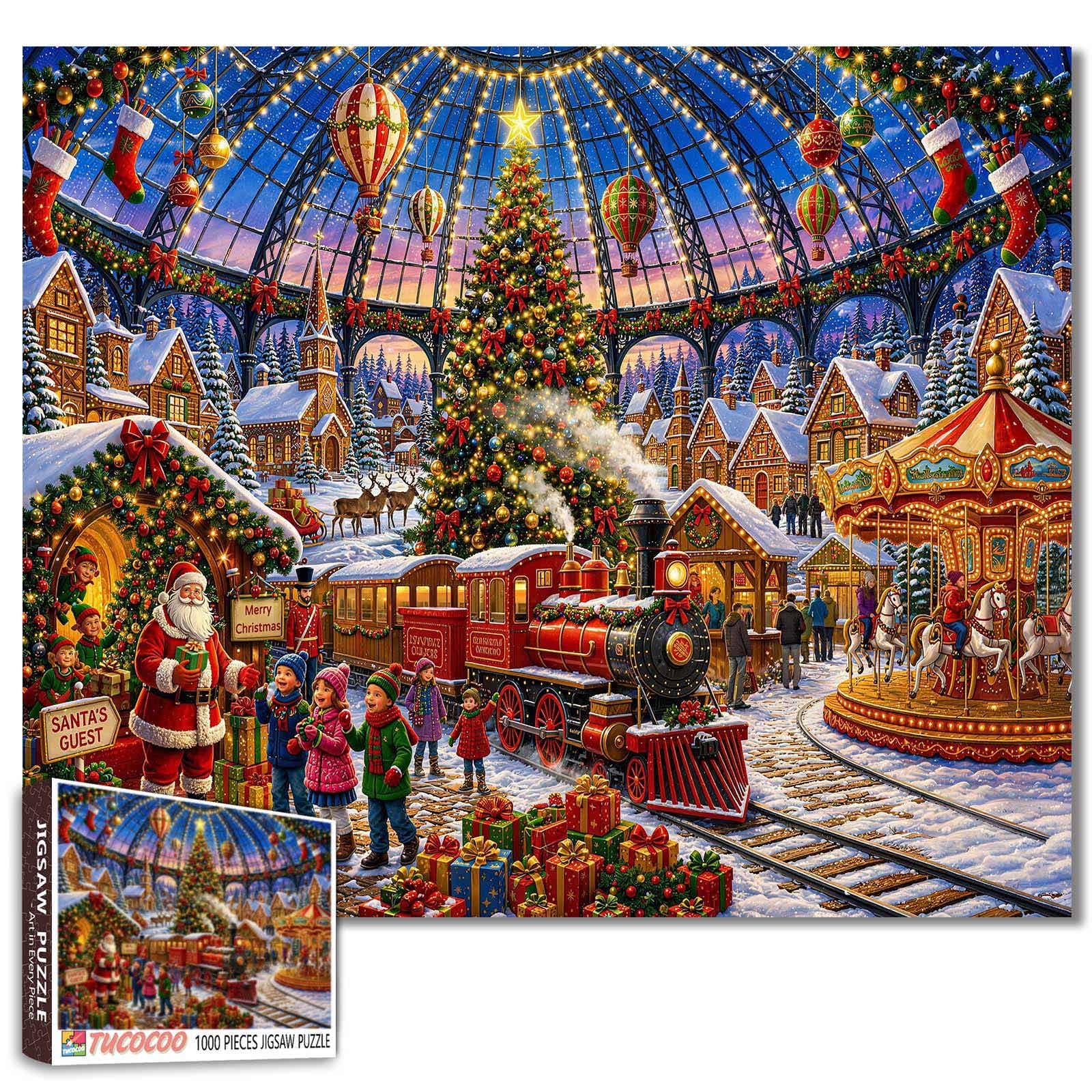 Christmas Village Santa Claus Jigsaw Puzzles for Adults 1000 Pieces Festive Celebration Holiday Scene Family Games Home Wall Decor Gifts 19.7 x 27.6 Inch โ image 1