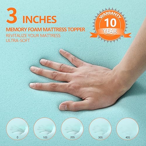 Miniatura 3 de BedLuxury - Cubrecolchón de espuma viscoelástica de gel refrescante, tamaño matrimonial, 3pulgadas, suave, alta densidad, para dolor de espalda, con
