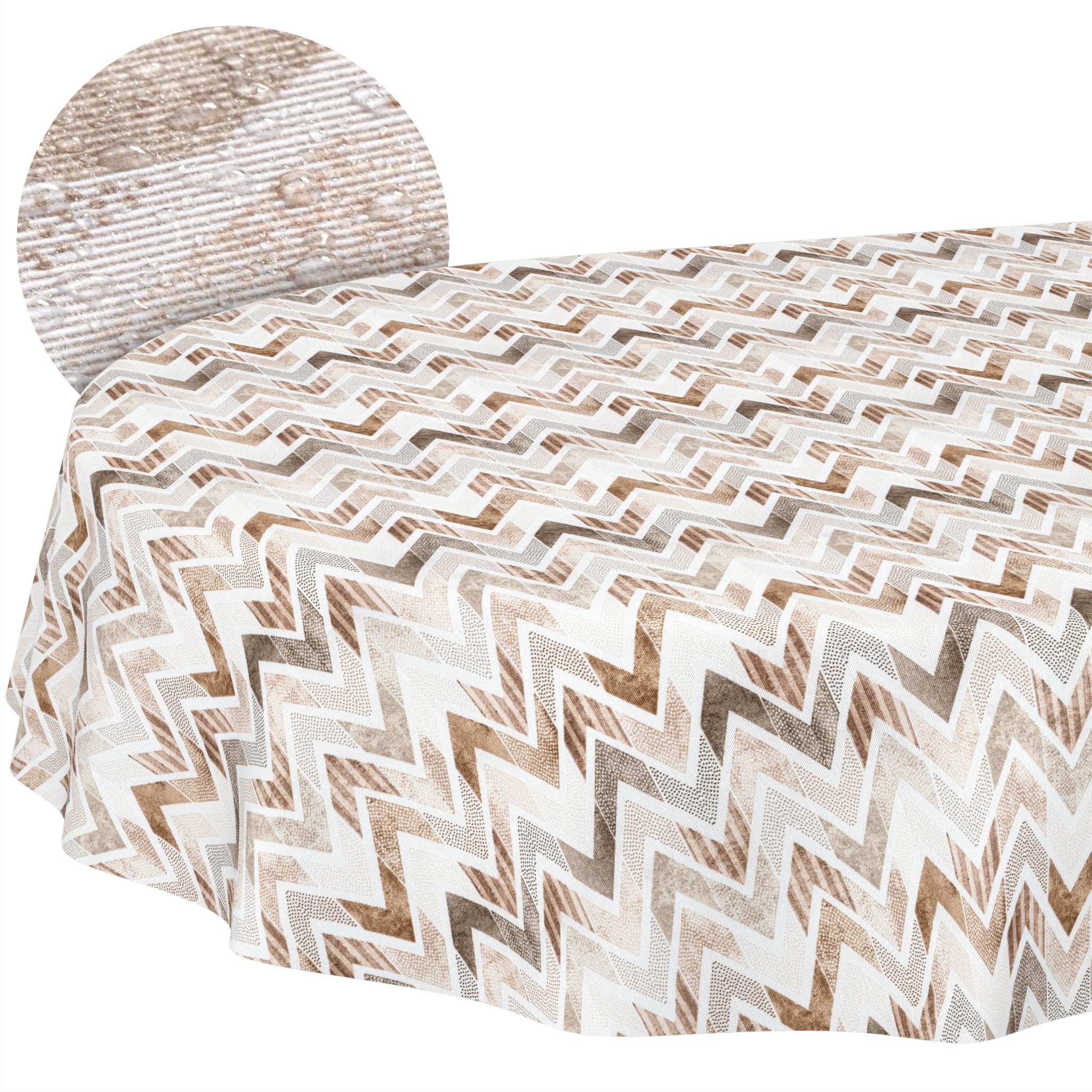 ANRO Washable Tablecloth Zigzag Oval 260 x 140 cm - Water-Repellent Indoor Outdoor Lotus Effect Cut Edge