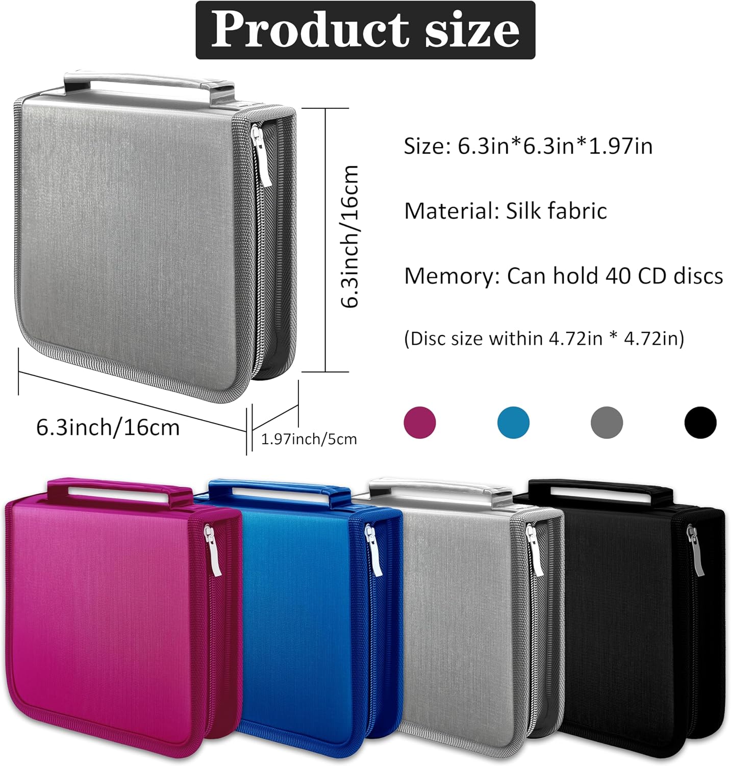 DVD Case CD Storage,40 Capacity CD Cases Holder DVD Storage Case Holders CD DVD Disc Case Storage Wallet Binder for Car Home Office Travel (40 Silvery) image 2