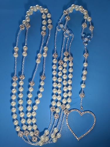 Miniatura 7 de J.G Boda Lasso de Perla Fina Color Blanca combinada con bola de Metal y cristales, Corazon con cristales
