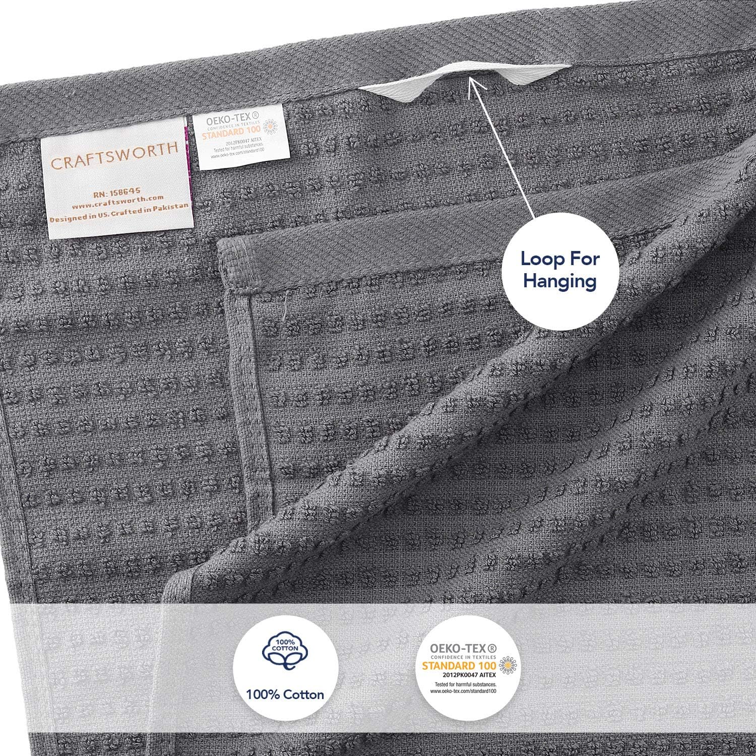 CRAFTSWORTH Cotton Kitchen Towels15 x 26" Charcoal Kitchen Hand Towels image 4