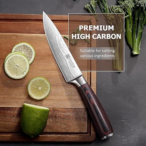 Miniatura 6 de PAUDIN Cuchillo de chef, cuchillo de cocina afilado de 6 pulgadas, cuchillos utilitarios de acero inoxidable de alto carbono con mango ergonómico,