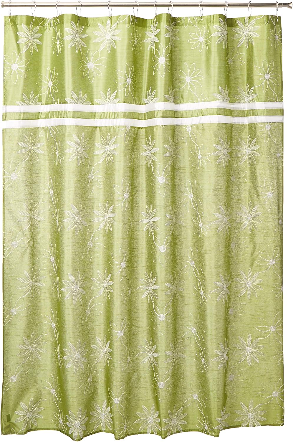 Popular Bath Shower Curtain, Daisy Stitch Collection, 70" x 72", Lime