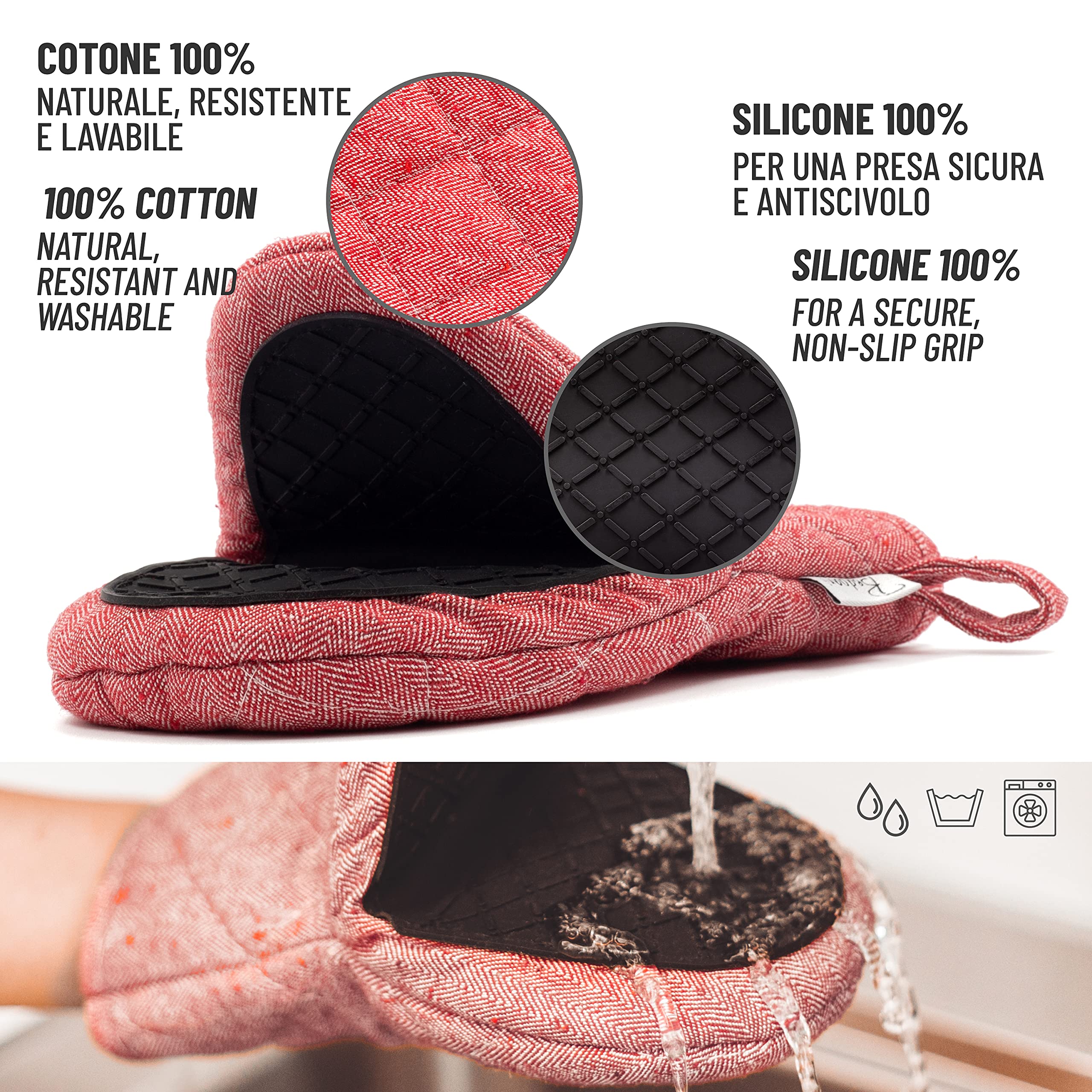 Guanti da Forno e Barbecue in Spesso Cotone con Prese in Silicone Anticalore,Guanti da Cucina per Cucinare - Appendibili - Regalo donna - Regalo uomo