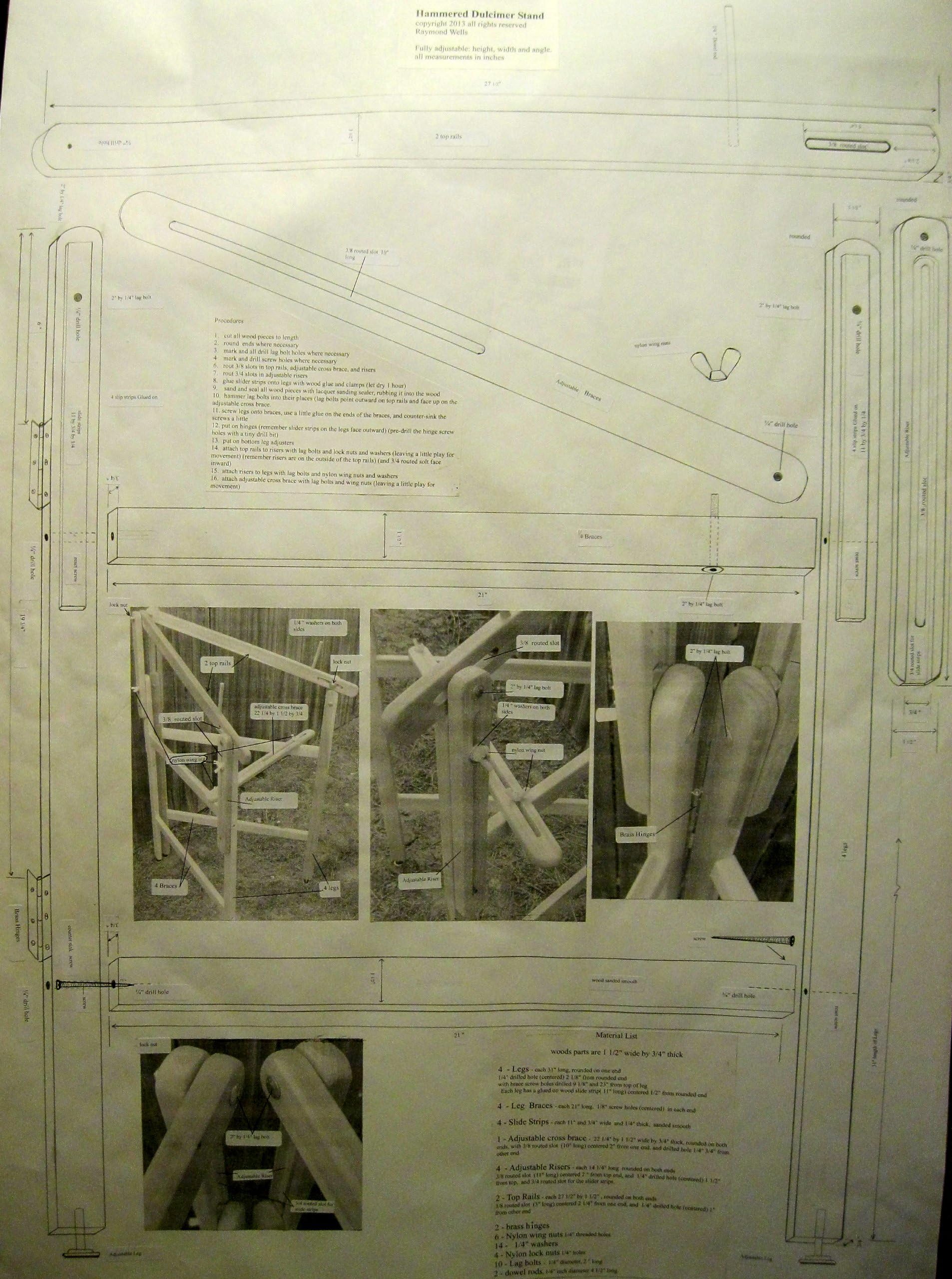 Hammered Dulcimer STAND PLANS - to make your own adjustable stand FULL SCALE PLANS