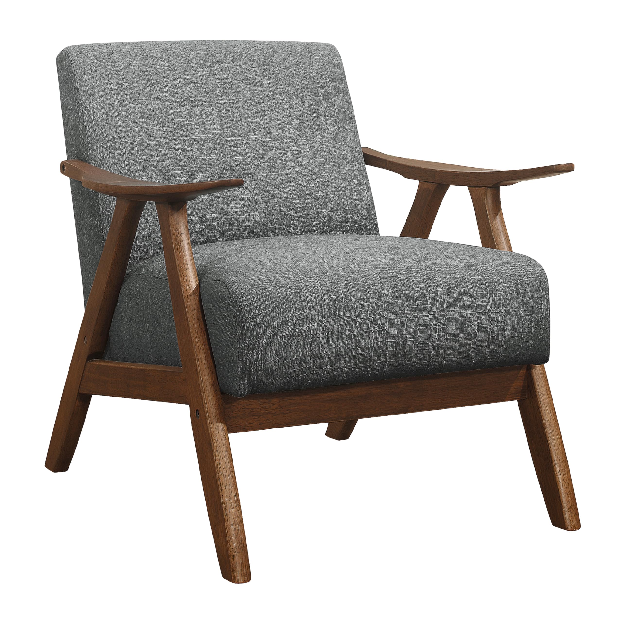 Lexicon Mid Century Modern Accent Chair with Solid Wood Frame in Walnut Finish, Upholstered Living Room Lounge Arm Chair, Thick and Comfy Innerspring Seat Cushion, Linen-Look Fabric, Gray