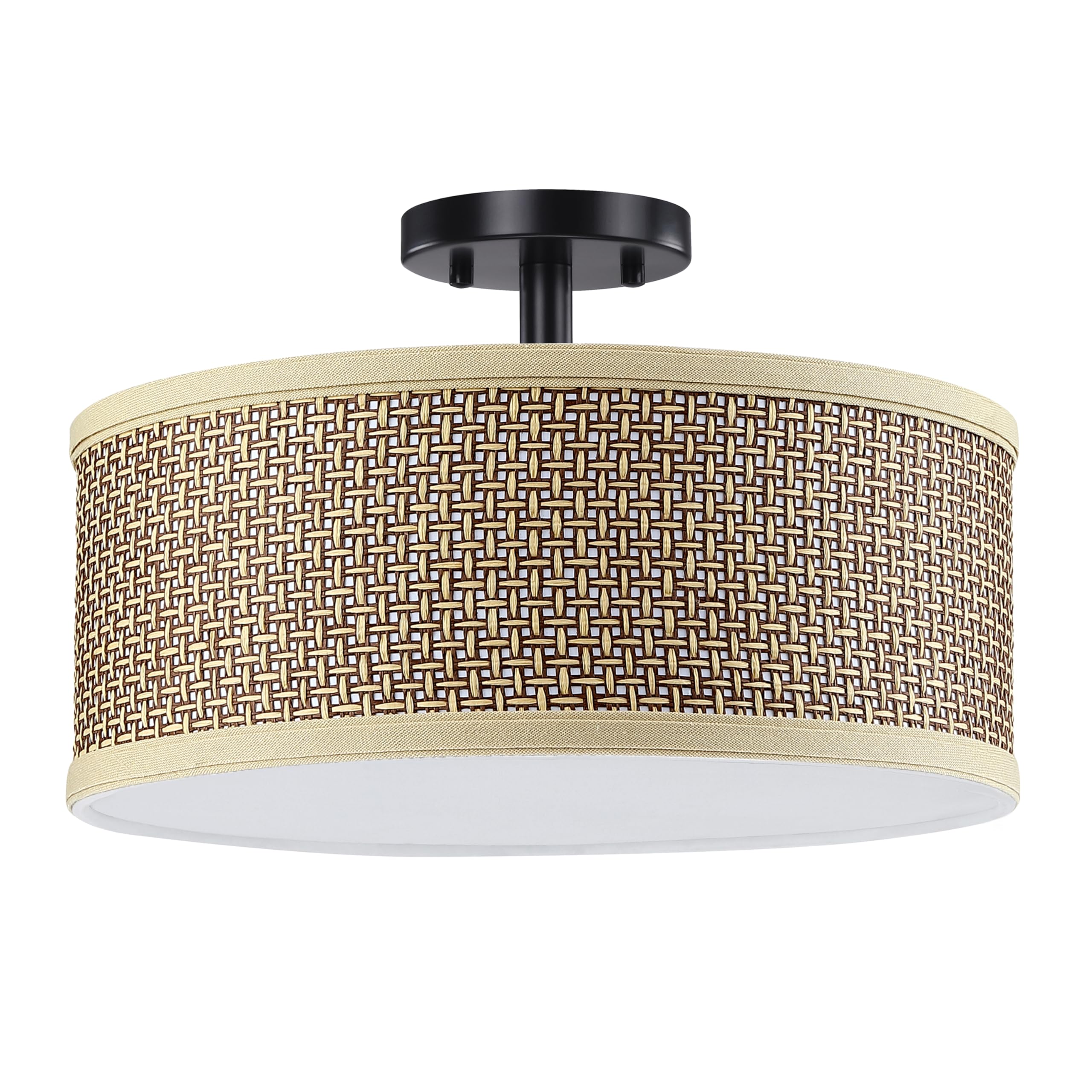 Linen Fabric Semi Flush Mount Ceiling Light PS Diffuser,Chandeliers Shade for Bar, Dining Room, Corridor,Living Room Hallway (Black Finish, 18 Inch)