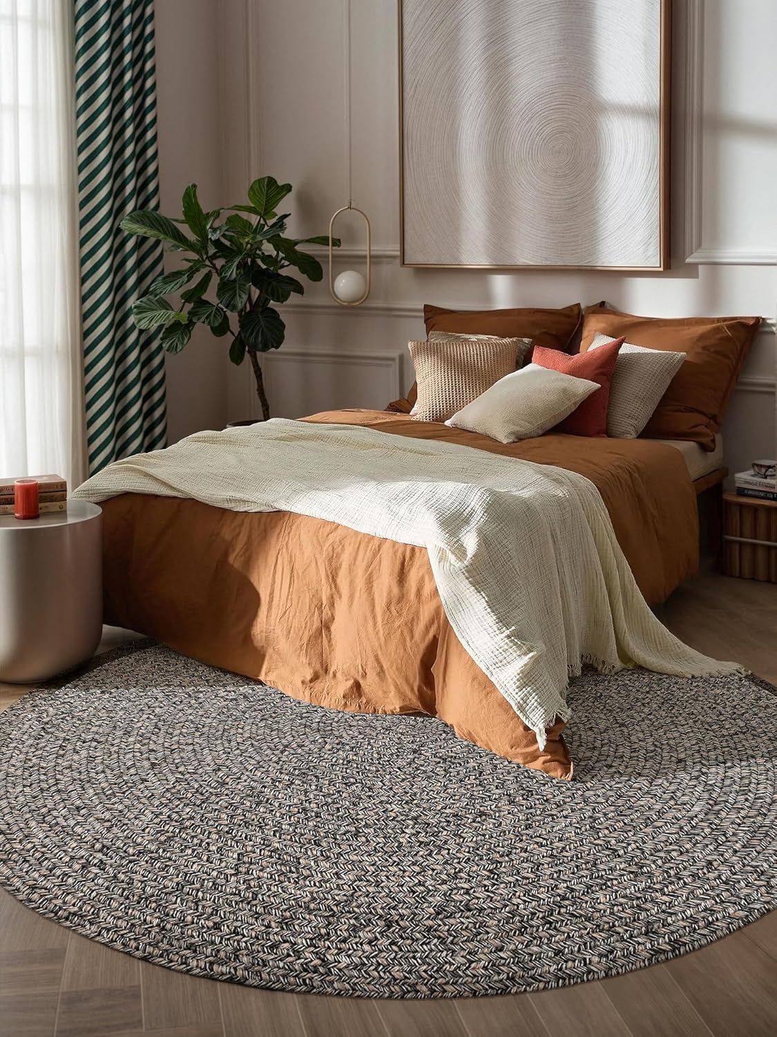Seasons SE85 Fall Charcoal 6' x 6' Round - Braided Area Rug, Home Decor, Floor Mat or Bedroom Rug - Easy Care, Ideal for High Traffic Areas in Hallway and Living Room - Made in USA