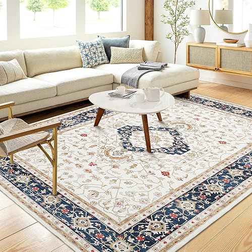 GlowSol Alfombra vintage de 3 x 5 pies, lavable, oriental, para lavandería, dormitorio, antideslizante, no desprende pelusa, para entrada, sala de