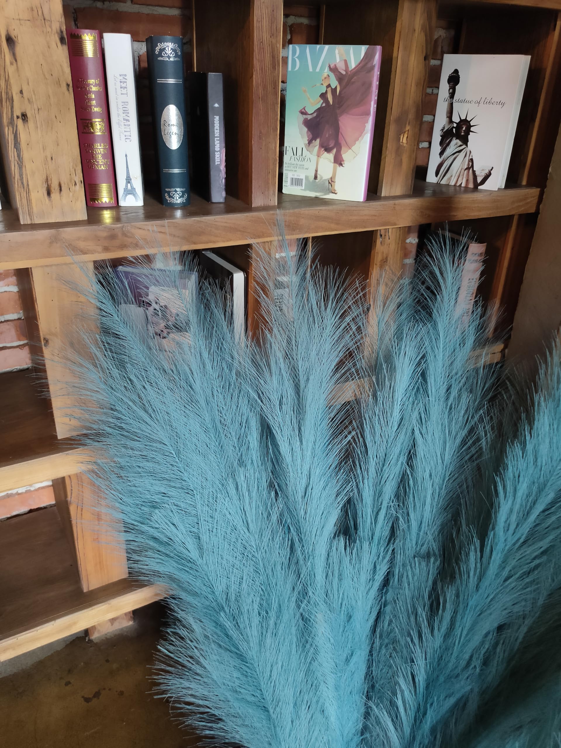 Premium Faux Pampas Grass Decor Tall,8pcs 43.3"/110cm Large Artificial Pampas Floral Fluffy,Long Feather Flowers for Boho Wedding Arangement Bedroom Living Room Decorations (teal - Image 4