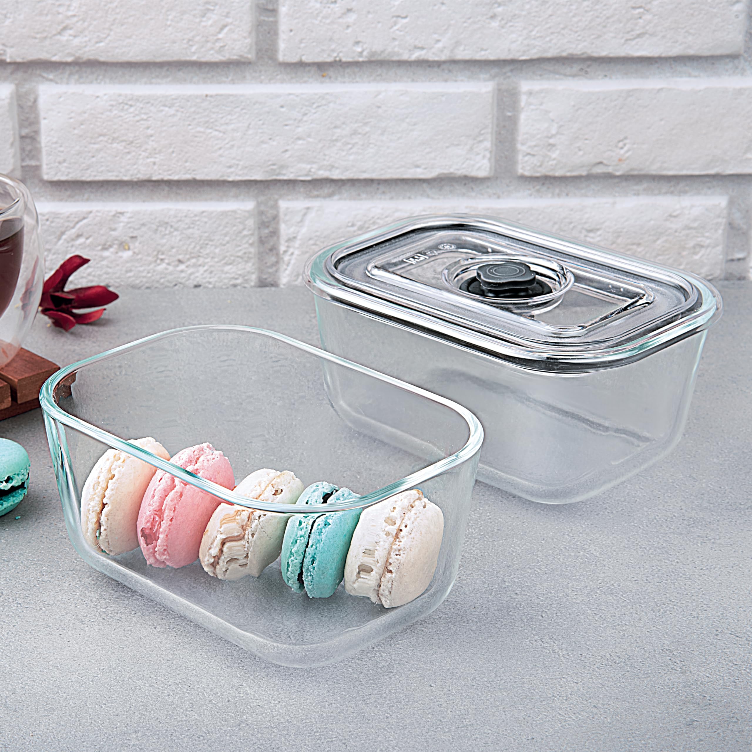 La Opala Cook Serve Store 100% Borosilicate Glass Storage Container | Preserve N Store with Air-Tight Vacuum Lid | Rectangle 800 ml | Microwave & Oven Proof | Dishwasher & Freezer Proof | Transparent