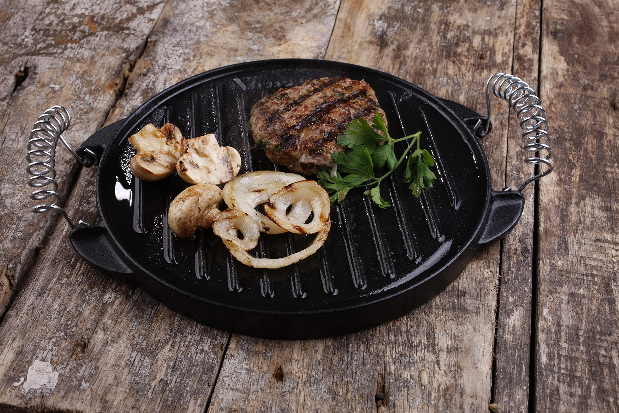 Victoria Round Cast Iron Grill. Double Burner Griddle, with Removable