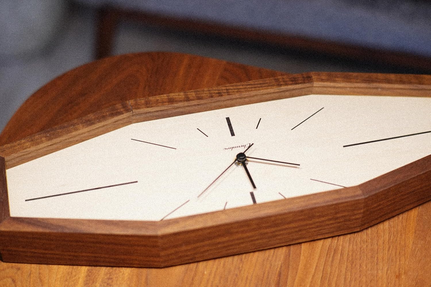 Octagonal Solid Wood Wall Clock - Japanese Handcrafted, Silent Non-Ticking, Battery Operated Modern Design for Living Room, Bedroom, Office Decor - CH-060 (Walnut)