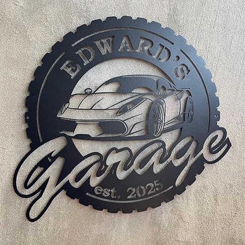 Miniatura 2 de Letrero de nombre de garaje personalizado, letreros metálicos personalizados para taller de mecánico, regalos de mecánico, regalo de arte de pared