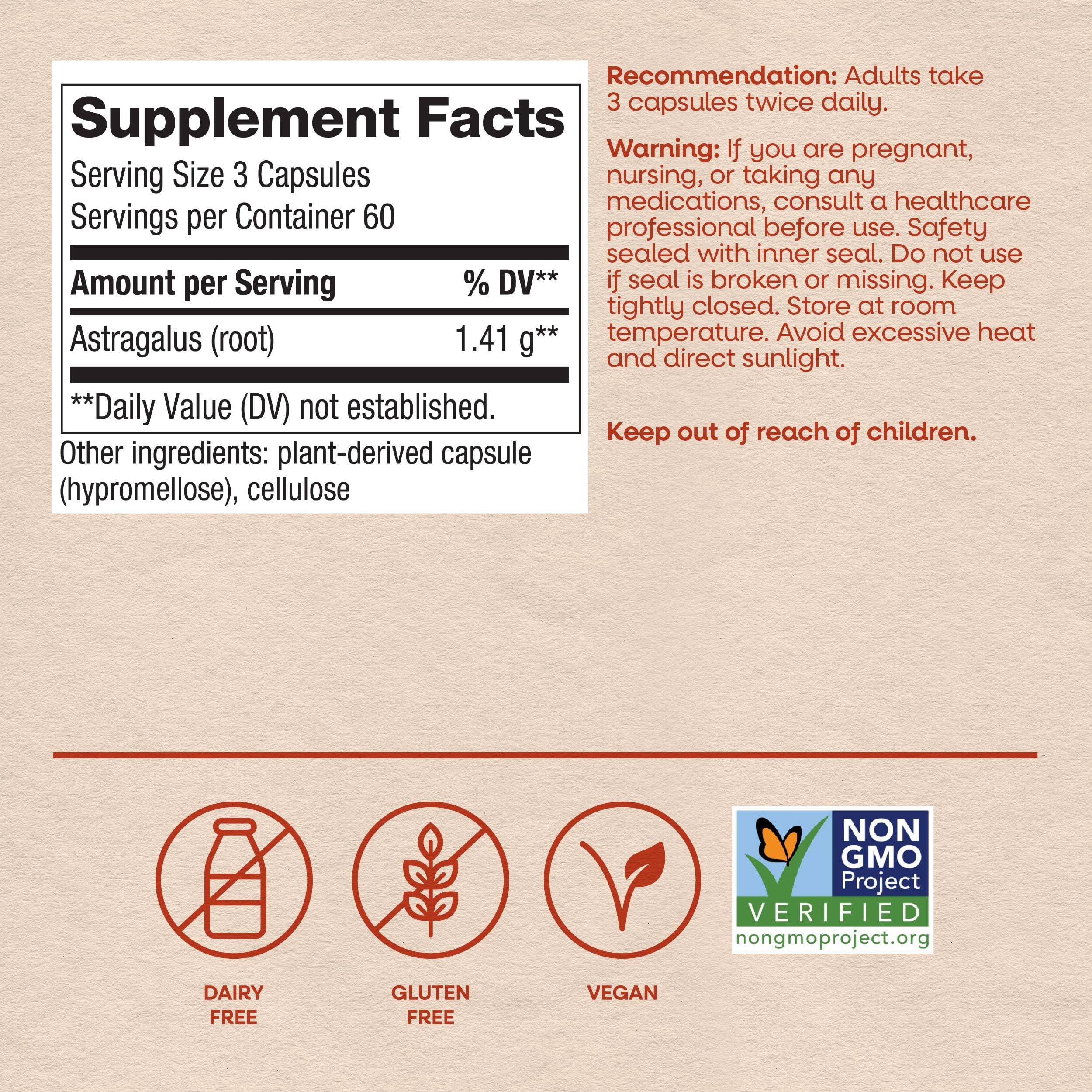 Nature's Way Astragalus Root, Traditional Immune Support*, Non-GMO Project Verified, Vegan, 180 Capsules — Amazon image 6