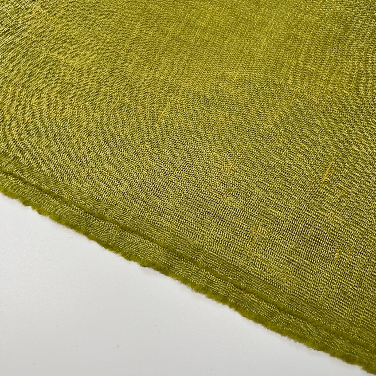 100% Linen Washed Linen Plain Ramie Vintage Look Woven Durable Clothing Bedding Tableware Fabric Material | 53” - 135 cm Wide (per Half Metre, Chartreuse Yellow)