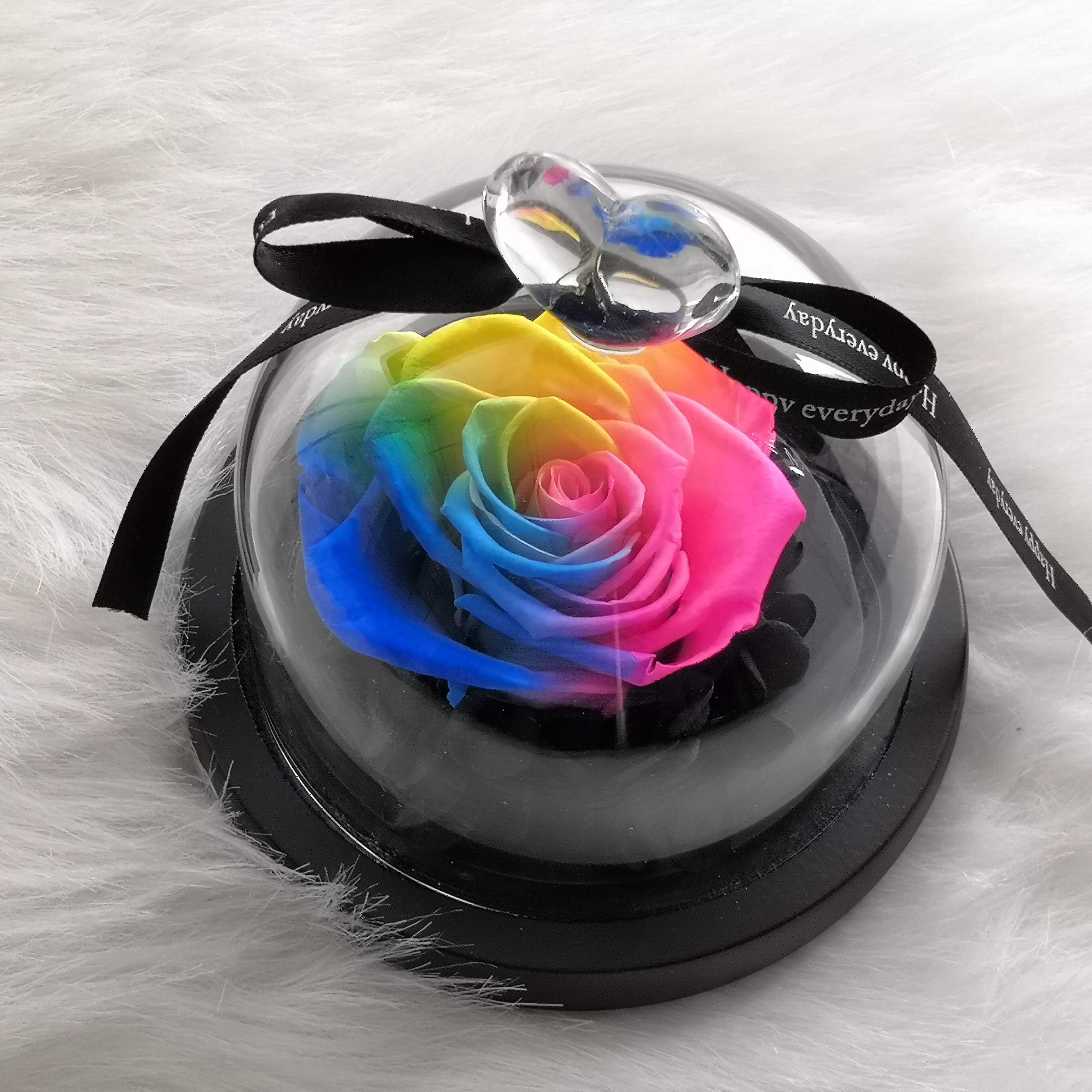 Abbie Home Preserved Forever Rose Birthday Gifts for Women Mom Wife Grandma, Real Flower Eternal Life Never Withered Roses in Glass Dome Mother's Day Valentine's Day Wedding (Multi-Color)