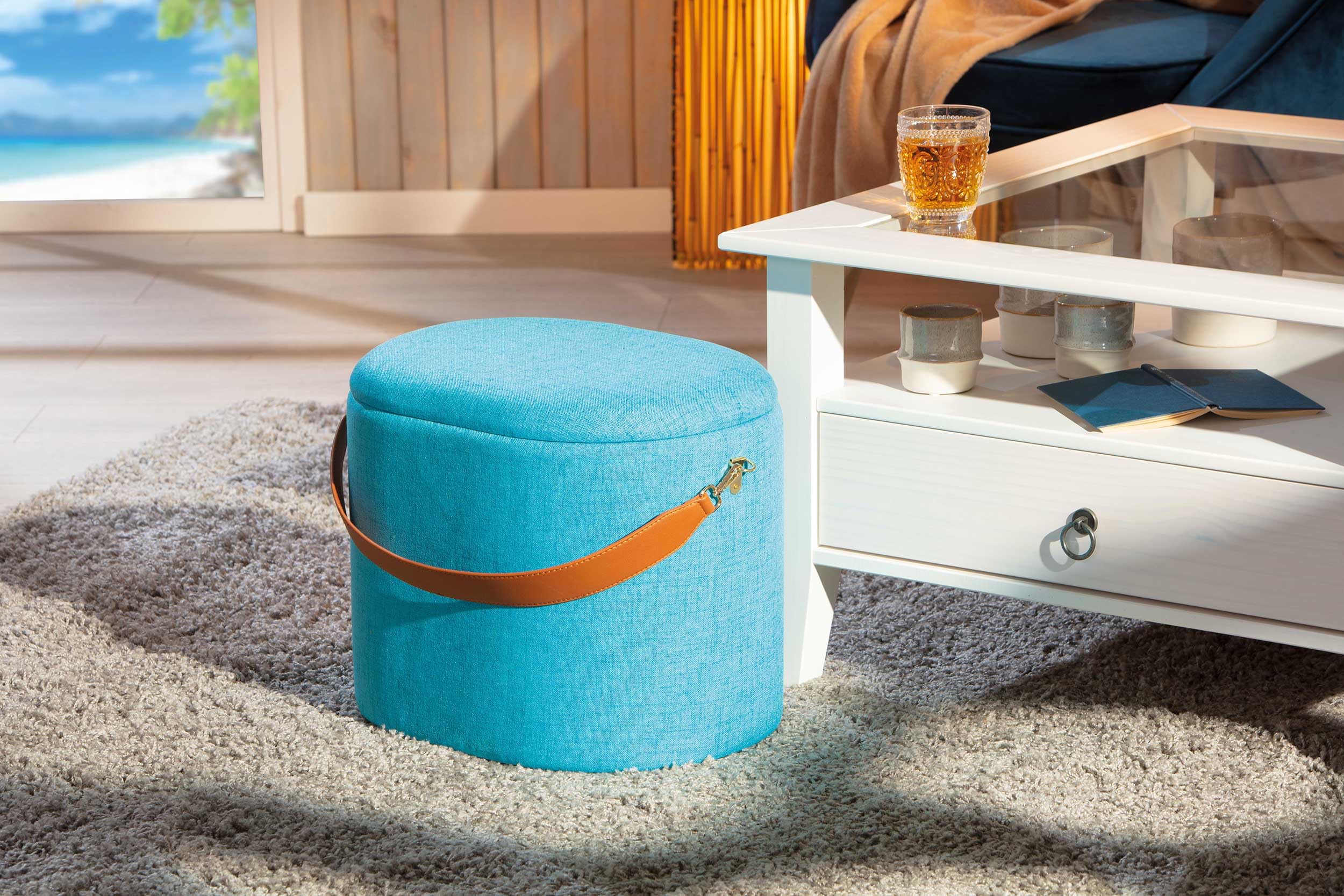 Inter Link Pouf, Tissu : MDF^polyuréthane, Bleu, 42 x 30 x 36 cm