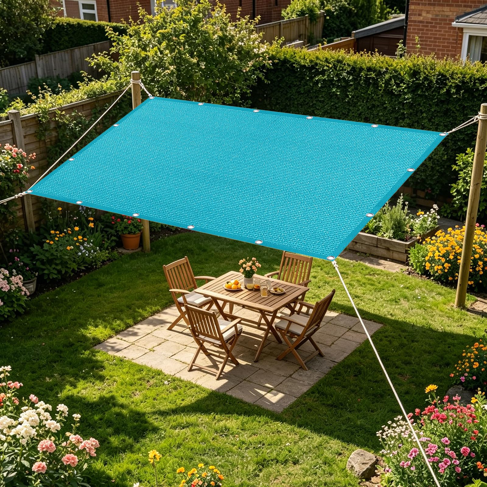 Tenda a Vela 1.4 x 2.5 m in Tessuto Hdpe, Permeabile All'Aria e All'Acqua, Telo Ombreggiante Occhiellato Tenda a Vela Rettangolare per Giardino Pergola, Blu Cielo