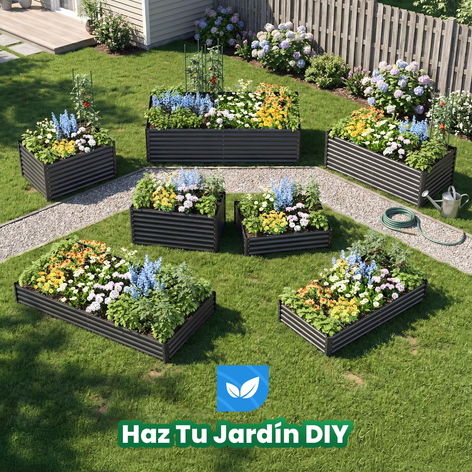 Quictent Jardineras Elevadas de Metal Galvanizado con Cubierta de Mini Invernadero, Macetero 3 en 1 Grande para Jardines, Patios y Terrazas, 240x120x30cm